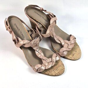 Donald J Pliner Jooli T-Strap Wedge Sandals Size 6.5 M Cork Metallic Rose Pink
